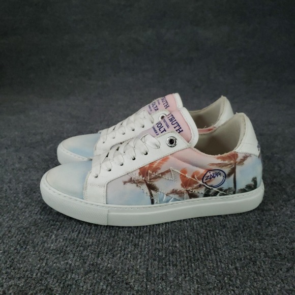 Zadig & Voltaire Art Is‎ Truth Shoes Womens Size 8.5 EU 39 Palm Print Sneakers - Picture 4 of 15
